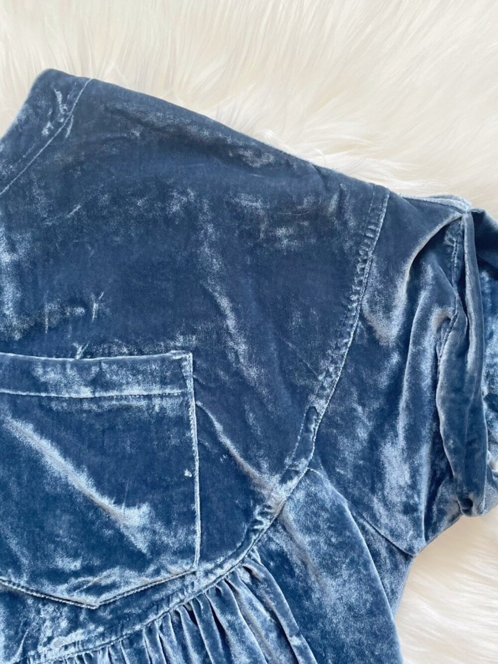 Free People We The Free Varsity Navy Blue Moon City Velvet Short Sleeve Top - Picture 4 of 7